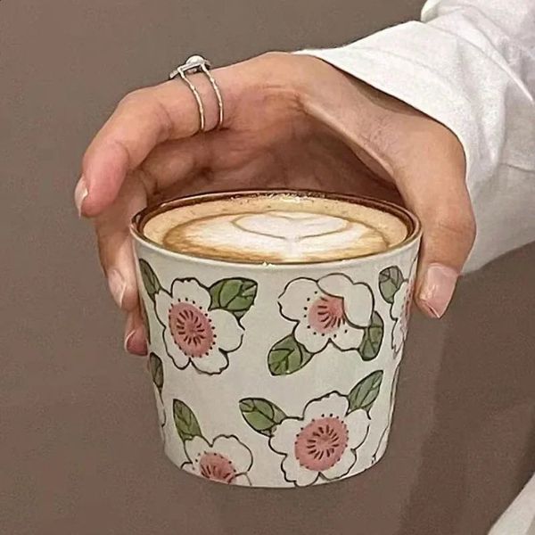 1 200ml round ceramic coffee cup retro tea Japanese style cold brew home beverage gift creative 240820