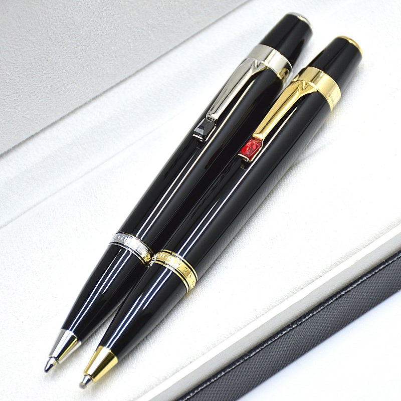 Luxury Bohemie Black Resin Ballpoint Pen 11.2cm Mini Portable Short Travel Office School Writing Ball Pens With Gem And Serial Number
