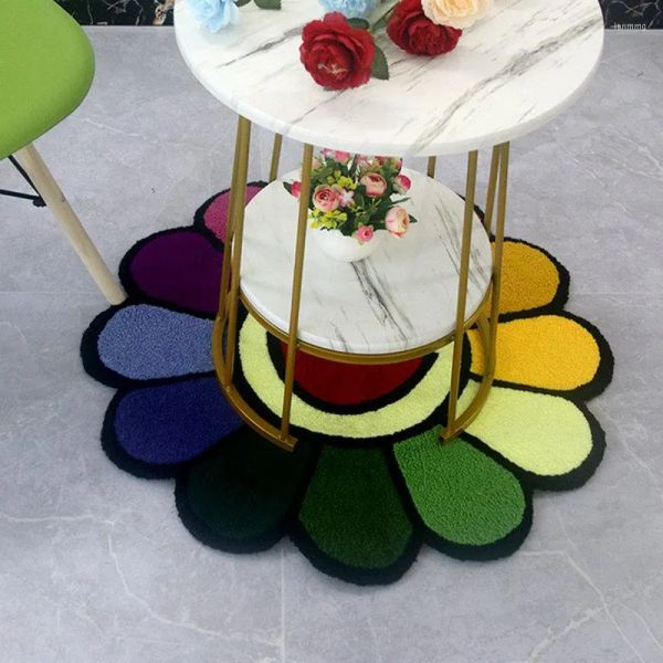 Carpets INS Cartoon Flower Round Carpet Anti-slip Childrens Playground Soft Plush Rugs Coffee Table Rug Living Room Decor Floor Mats Z250111
