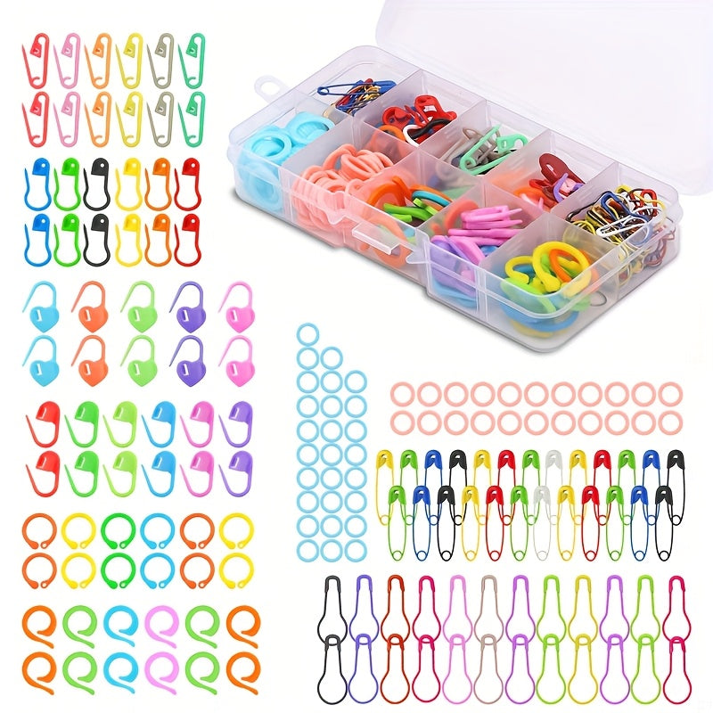 TEMU 209pcs Knitting Stitch Marker Set, Multi-colored Crochet Stitch Counting Markers, With Plastic Storage Box, For Diy Crafts, &