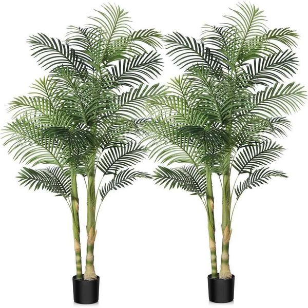 6 FT Artificial Golden Cane Palm TreePre Potted Faux Greenry Plant for Home Decor Office House Living Room Indoor Set of 2 Y240808
