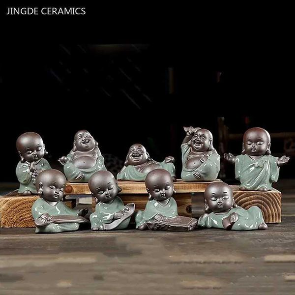 Purple clay mini Buddha statue tea pet decoration cute meditation monk ceramic decoration garden home tea table accessories W240815