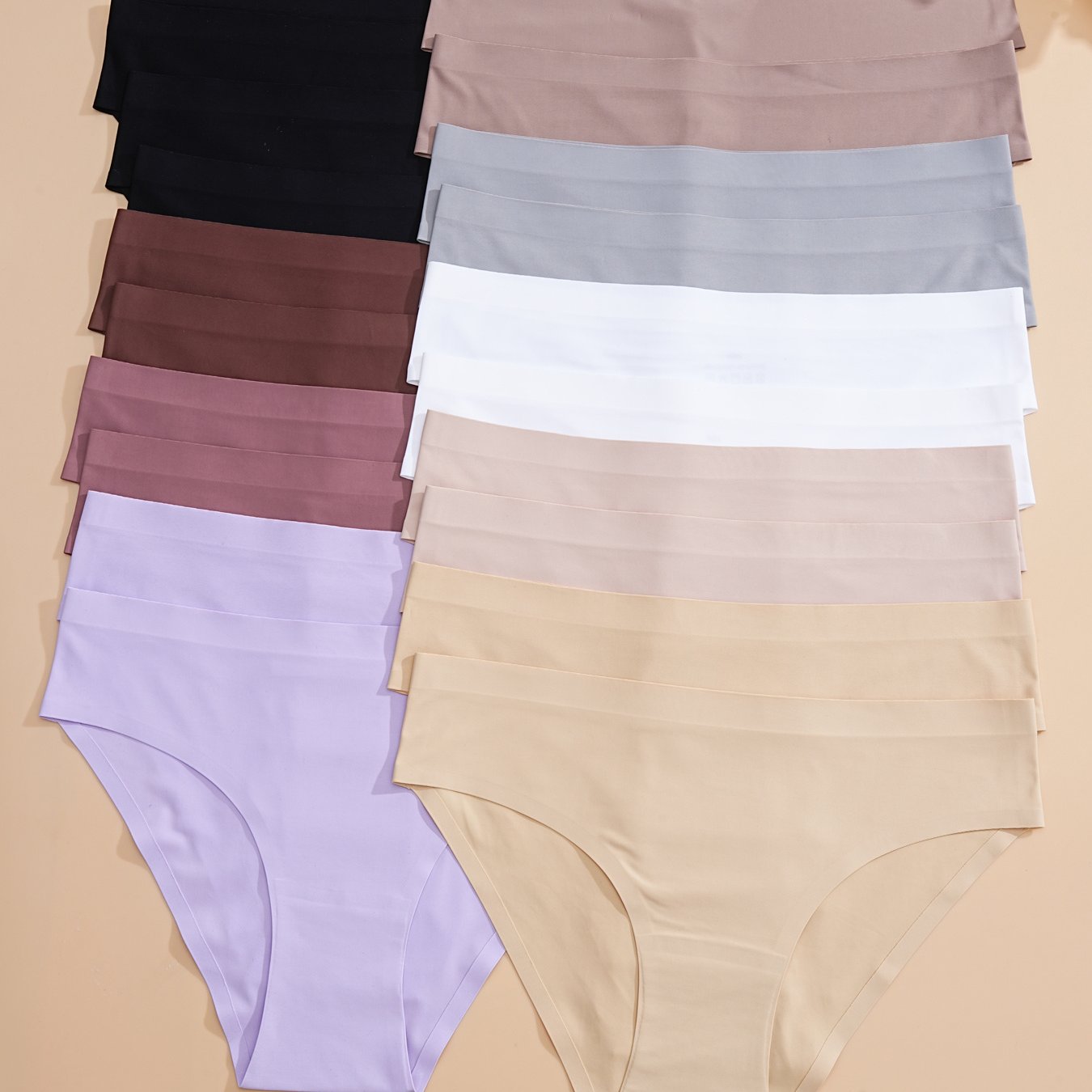 TEMU 20pcs Seamless Panties Low Waist Women Brief Solid Color Underwear Soft And Comfortable Lingerie