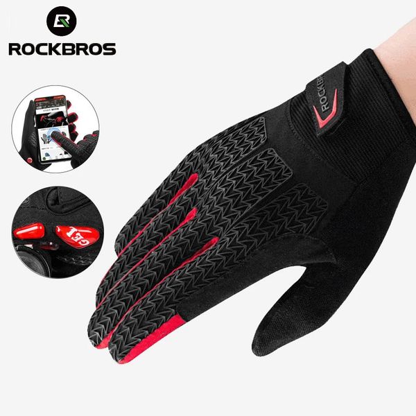 ROCKBROS Cycling Gloves Touch Screen Windproof Gloves MTB Bicycle GEL Pad Shockproof Full Finger Mittens Gloves Autumn Winter 241204