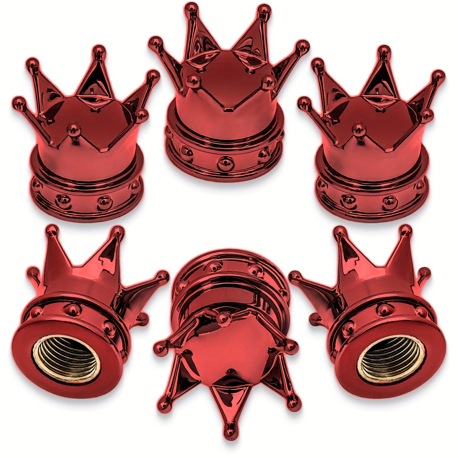 TEMU 5pcs Universal Fit Plastic Crown Tire Valve Stem Caps, Dust Cover For Motorcycle & Car Wheels, Stylish Bling Accessories