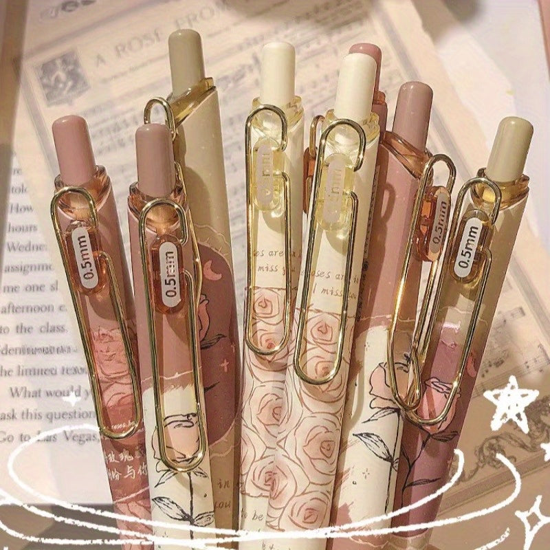 TEMU Pack Of 4 Mule Rose And Poetry Gel Pens High-value Pen -drying Ink 0.5mm Fine Tip Retractable Pen For Smooth Writing And Office Supplies