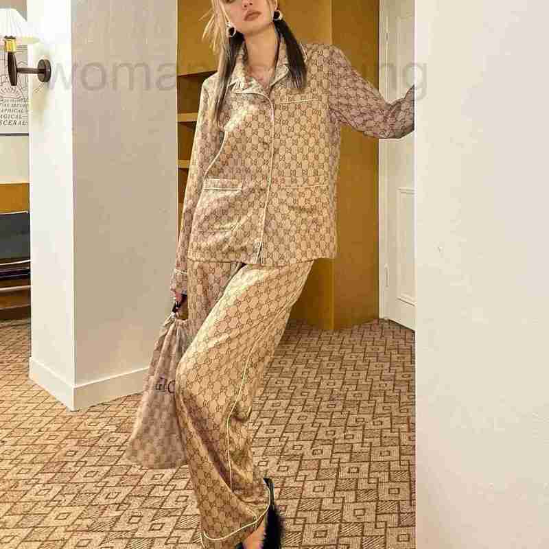Women&#039;s Sleep & Lounge Designer pajamas for women in spring and autumn, long sleeved pants with printed letters, flip collar, thin style pajama