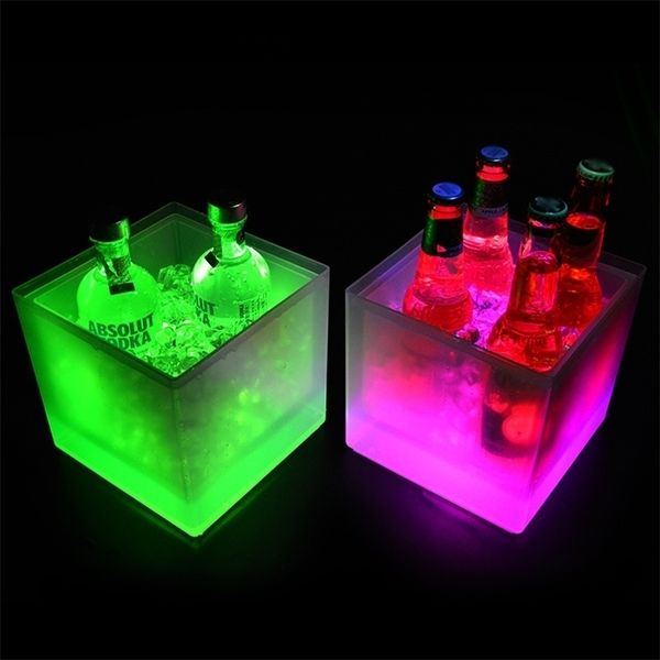 Tabletop Wine Racks LED Ice Bucket 35L Colorful Changing LED Cooler Bucket Double Layer Square Ice Tray For Bar Beer Champagne Wine Drinks B
