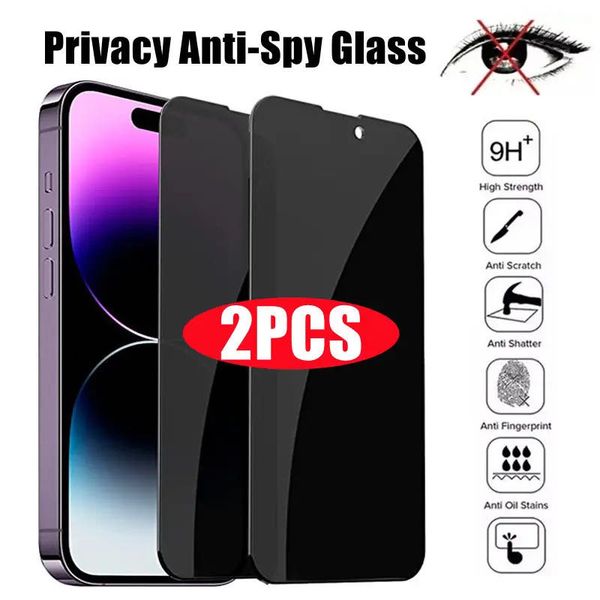 2PCS Anti-Spy Tempered Glass Privacy Screen Protector for iPhone 16 15 14 13 12 11 Pro Max Plus Full Cover Glass