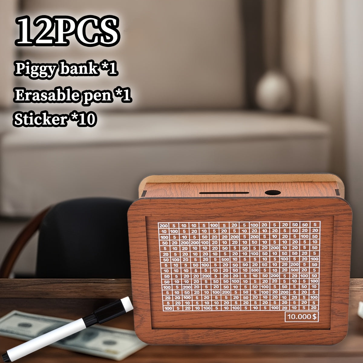 TEMU Hand-made Retro Wooden Savings Box With Puzzle Numbers And Savings Box-wheat-colored Financial , Coin And Banknote Slots, And Tag Attached,