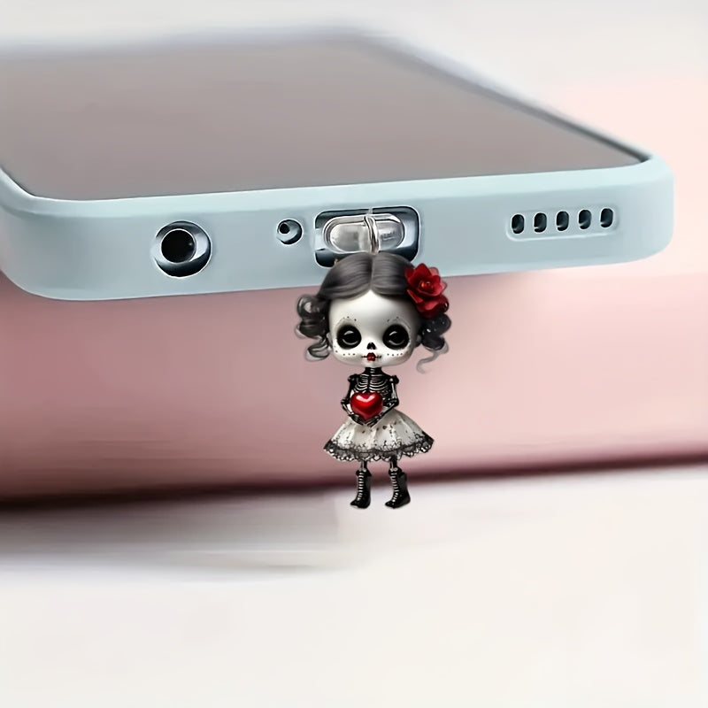 TEMU Black Themed Doll Dust Plug, Universal Phone Dust Cover Suitable For Valentine's Day Gifts, With Shiny Pendant, Suitable For Iphone- Type-c- ,