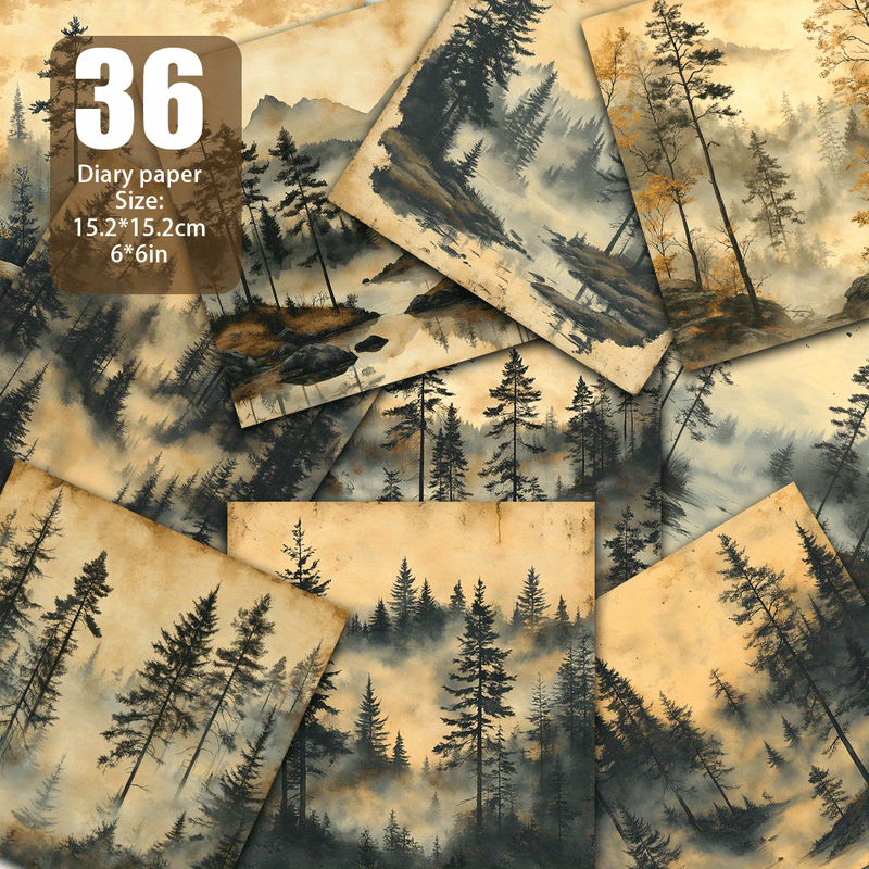 TEMU Retro Forest Scenery, And Faded Leaves, Soft , -out Paper Texture Effect. Suitable For Nature-style Notebooks, Forest-themed Scrapbooks, And