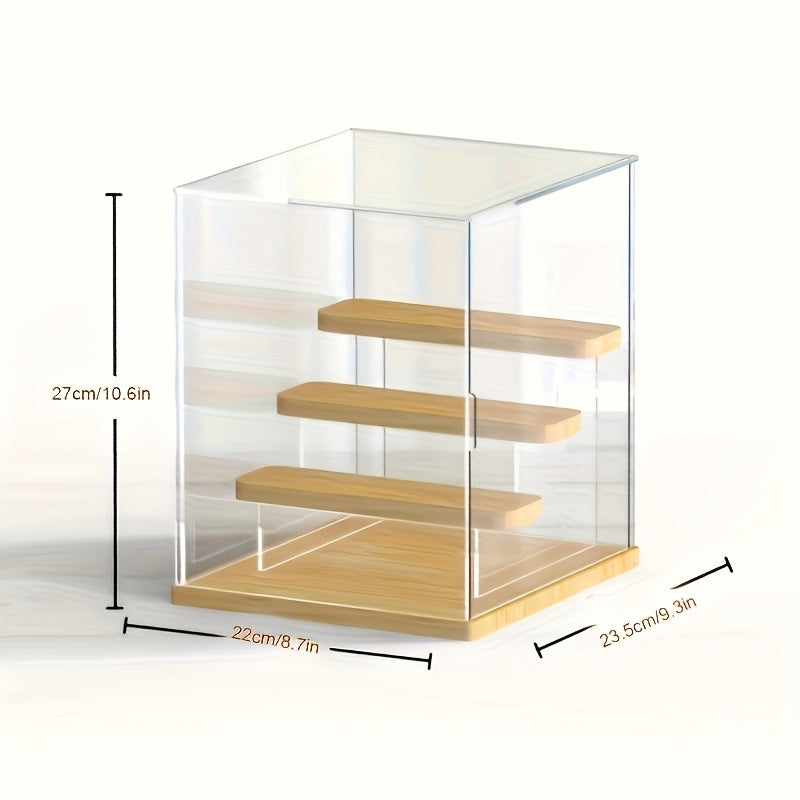 TEMU 1pc Clear Acrylic Display Box With 3-4 Wooden Base, Detachable Ladder-style Figurine Storage Rack With Lid – Transparent Collectible Organizer
