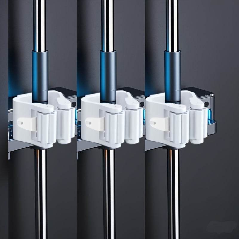 TEMU 3pcs To Adjustable Wall-mounted Mop And Broom Holder, No-drill Plastic Storage Rack, Space-saving Storage Hangers For For Home, Kitchen, Garden,