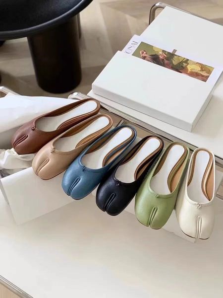 Tabi Baotou Half Slippers Women Pig Hoof Shoes Internet Celebrity Same Style Split Toe Shoes Genuine Leather Muller Shoes