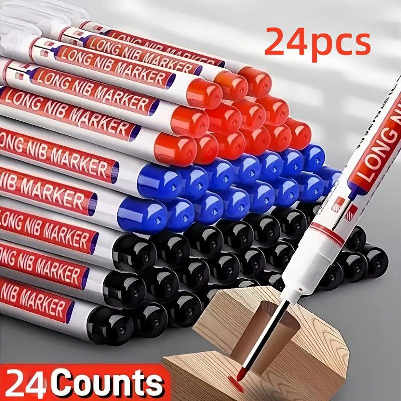 TEMU Halloween Gifts 24pcs Permanent Long-nose Woodworking Markers. 25mm Pen Tip - Suitable For Woodworking, Auto Work, Interior And Bathroom