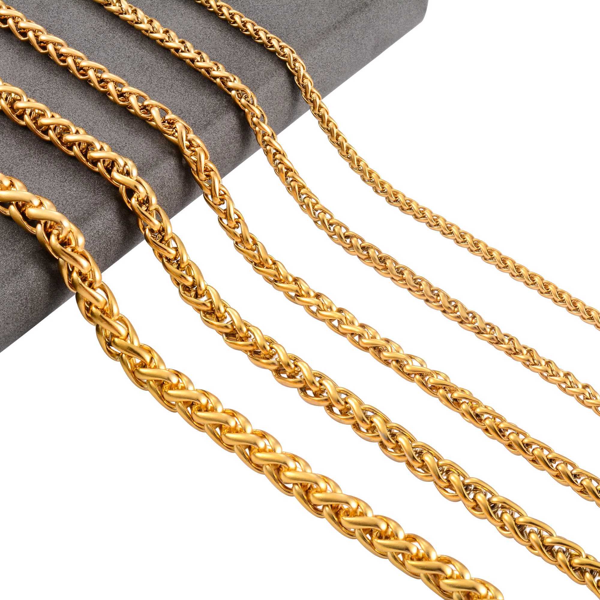Stainless Steel Link Wheat Chain Long Necklace for Men Women Jewelry Accessories Gold Color Plated Choker on the Neck Collar DIYX240919