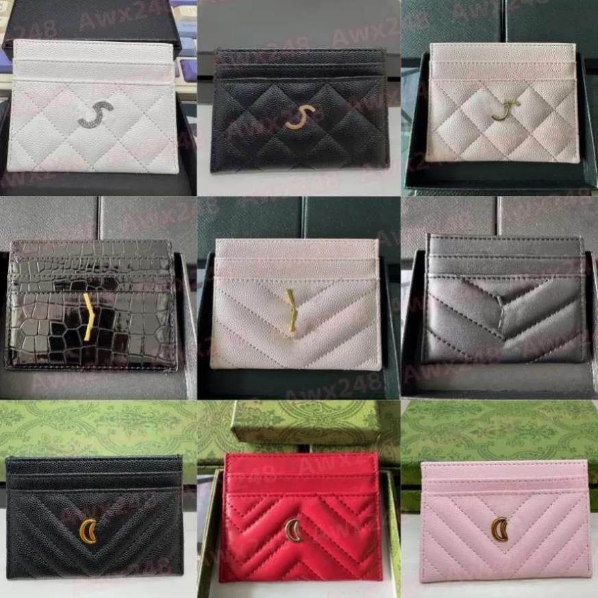 Caviar Sheepskin ID Card Holder Leather Wallet Designer Fashion Womens Purses Mens Credit Cards Bag Travel Documents Passport Holders Cardholder Wit