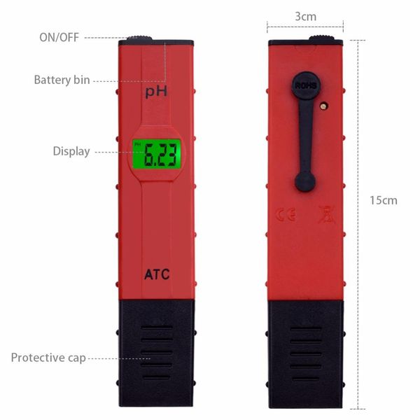 Digital PH meter 0-14 Pen-type pool Aquarium ph tester Drinking water purity analyzer Soil Paper ph meter 0.01 Accuracy