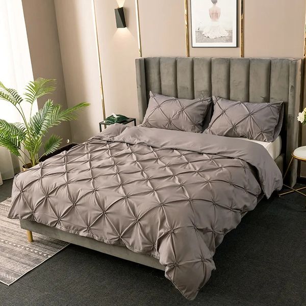 High Quality 3D Pinch Pleated Cover 220x240 Solid Color Single Double Twin Bedding Set Duvet cover 240704