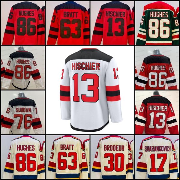 Men Hockey Jerseys 86 Jack Hughes Jesper Bratt 13 Nico Hischier P.K. Subban Mens Stitched Hockey Jersey