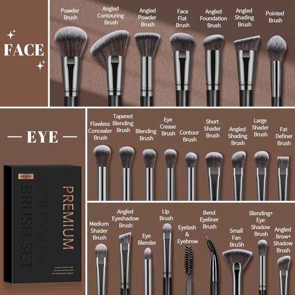 MAANGE Professional Gift Box 25 Piece Makeup Brush Set beauty brush for basic hidden eye shadow contour brush 241008