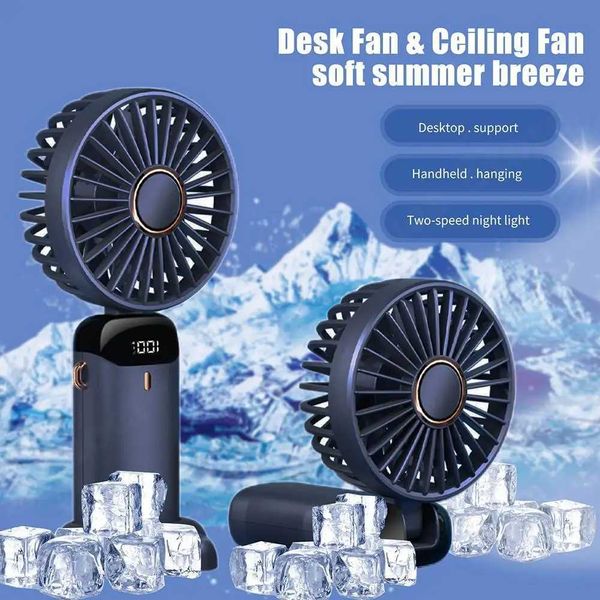 Other Appliances 3000mAh handheld mini foldable portable neck hanging fan 5-speed USB charging fan with phone holder and monitor J0423