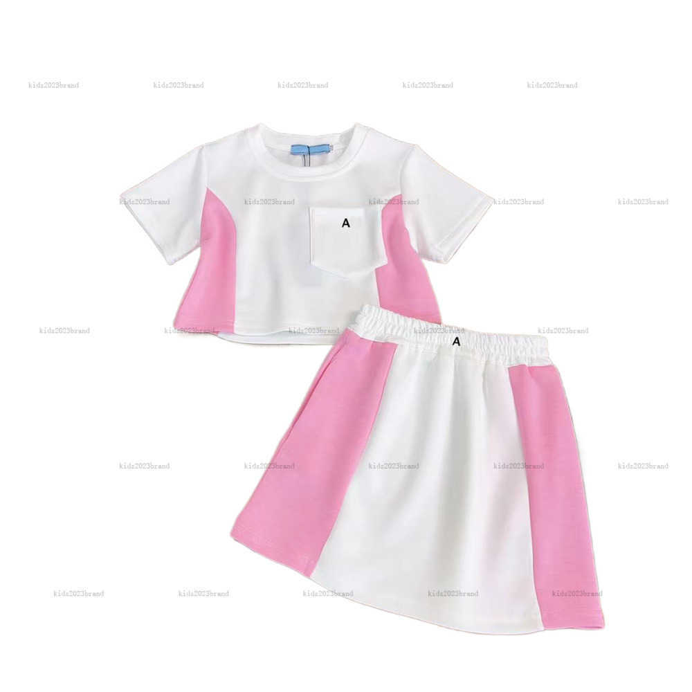 New girls tracksuits child overskirt baby clothes Short sleeve Princess dress summer T-shirt set Splicing design kids t shirt and dress