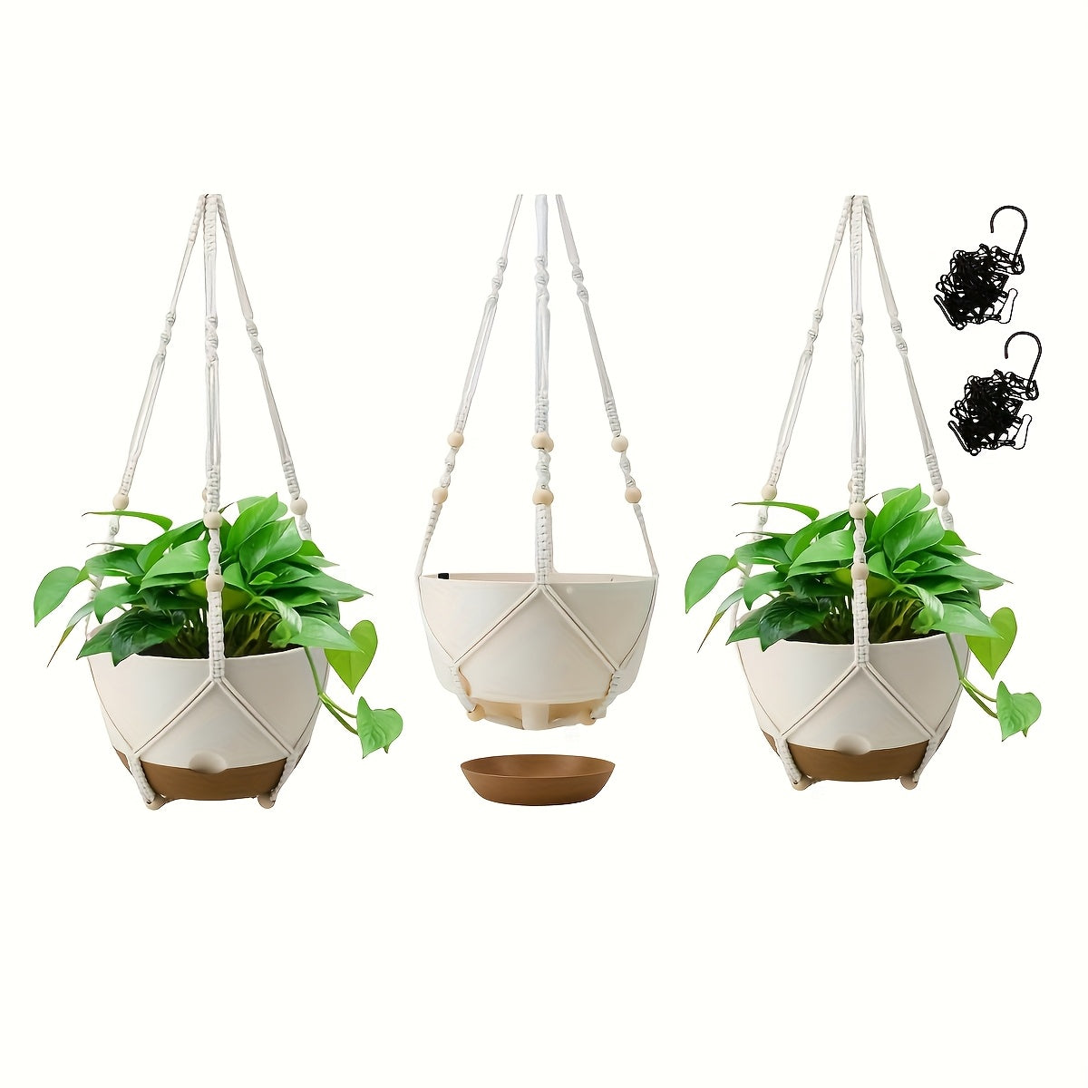 TEMU 2-3 Packs, Hanging Planter Set, 8 Inch Hanging Pot With Drainage Hole For Indoor Outdoor Plants, Plastic Hanging Plant Pot With Chain And
