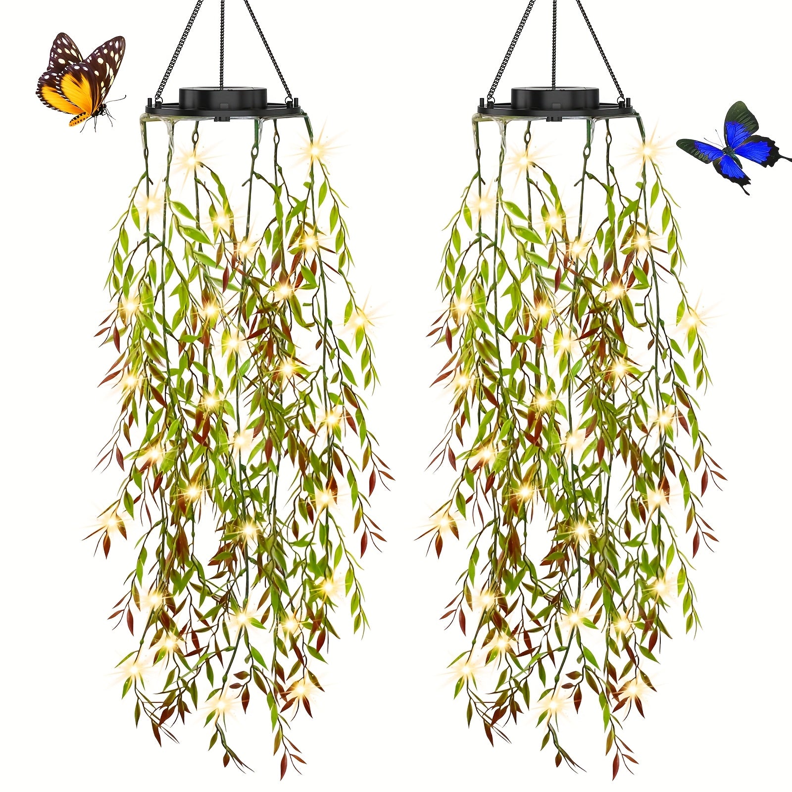 TEMU Solar Led Artificial Hanging Plants, 3.6ft Fake Hanging Plants, Ivy Vine Fake Willow Leaves Wall Garden Wedding Garland Outdoor Decoration