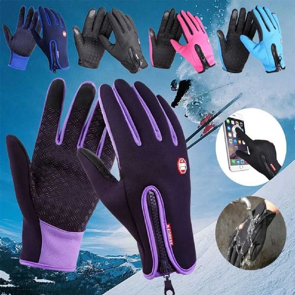 Outdoor Sport Cycling Winter Warm Mens Gloves Women Touchscreen Fishing Splash-proof Skiing Snowboard Nonslip Zipper GlovesXJ241118