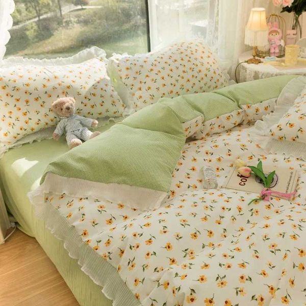 150-180-200CM Small Floral Print Green Polyester Bed Sheet Duvet Cover Pillowcase Four-piece Spring Summer Bedding Set M055-29M240816