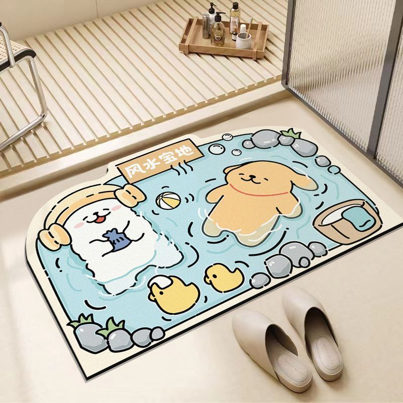 Line Puppy Diatom Mud Floor Mat Household Bathroom Door Absorbent Quick-drying Wear-resistant Foot Mat Non-slip and Dirt-resistant Bathroom