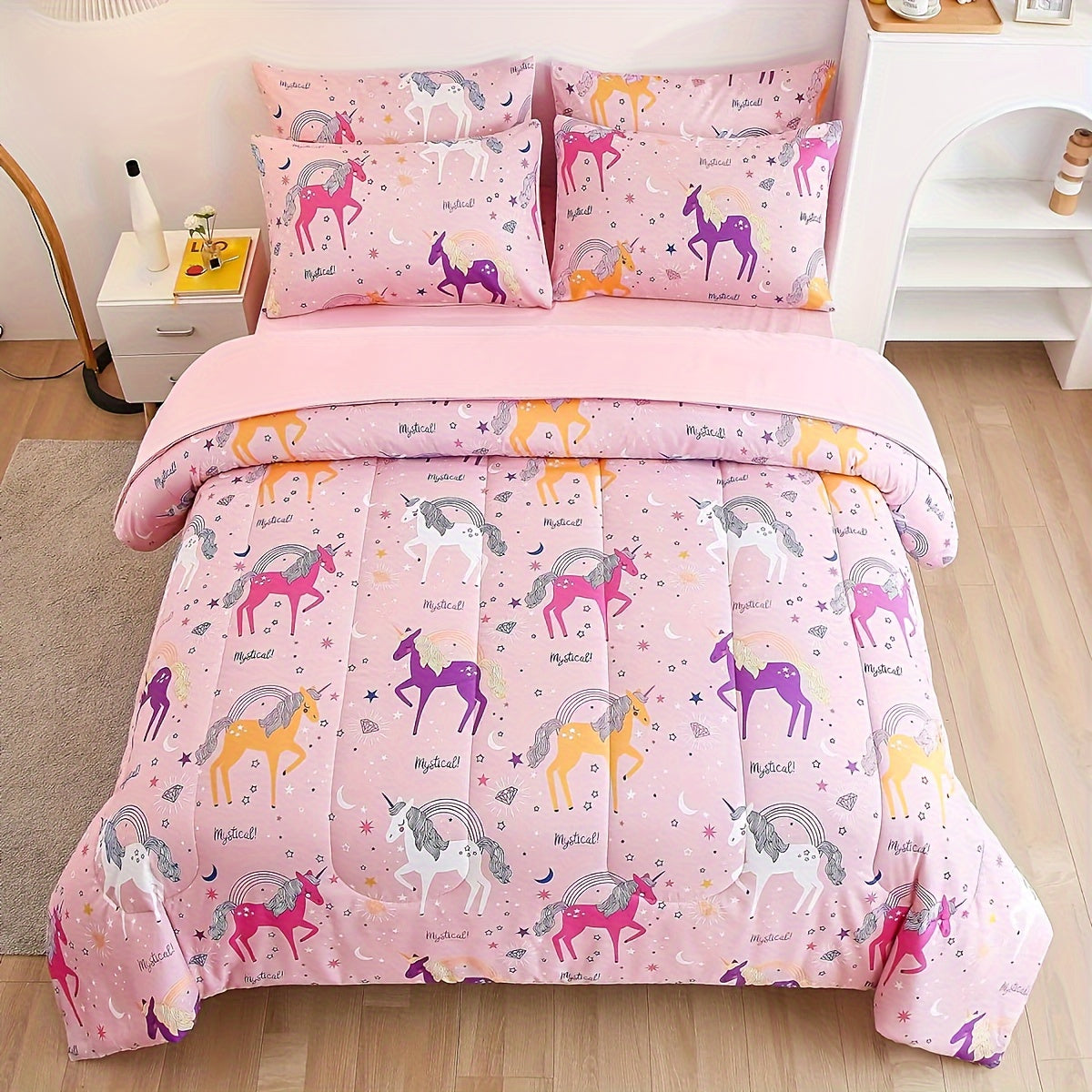 TEMU 4-5pcs Unicorn Comforter Sets, Twin-queen Size Bed In A Bag, Ultra Soft Comforter And Sheet Sets, All Season Bedding Set