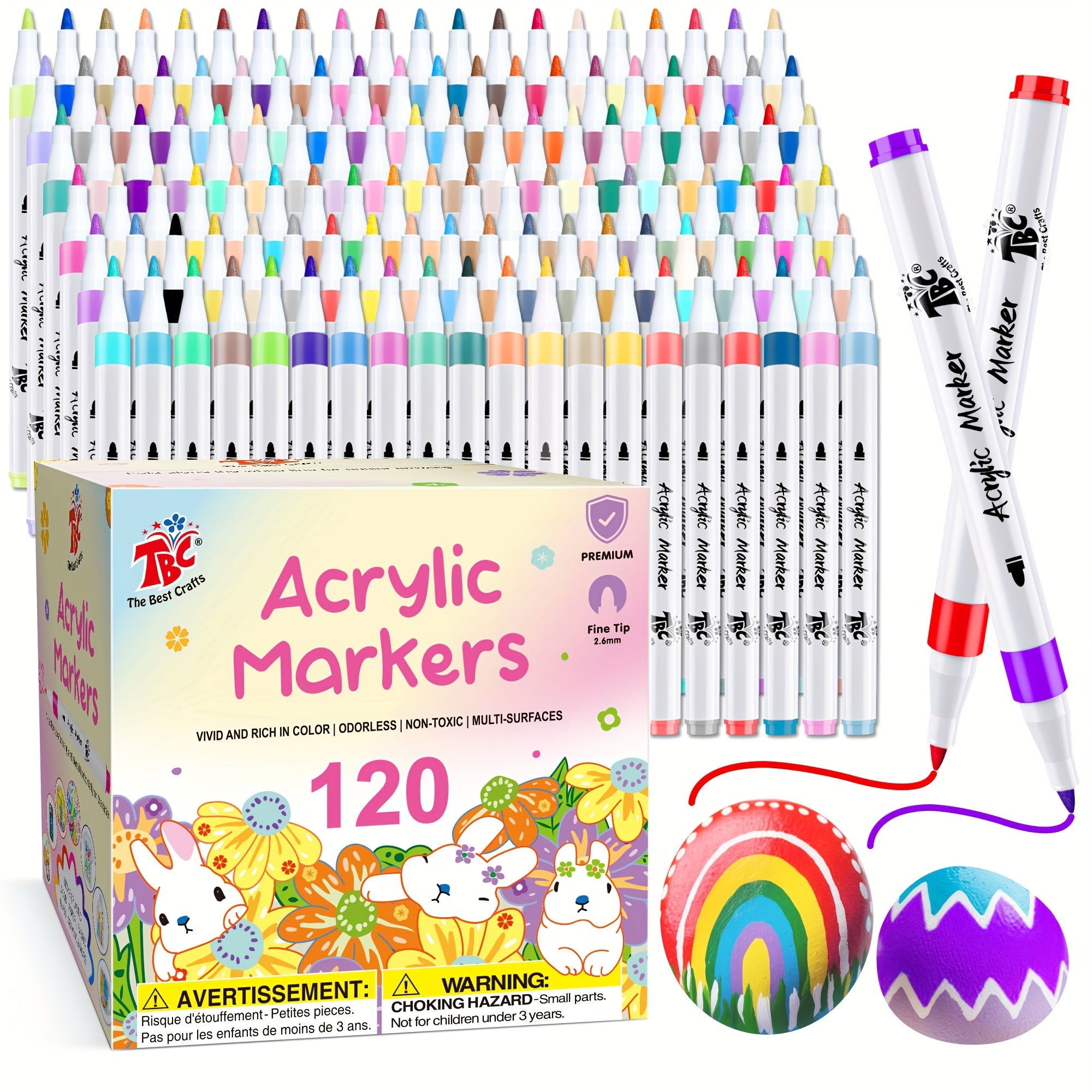 TEMU Tbc The Best Crafts 120 Colors Acrylic Paint Markers,waterproof, Non-toxic, , Suitable For Paper, Pottery, Stones,back To Shcool