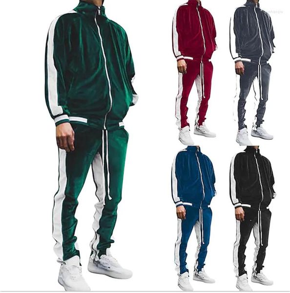 Men&#039;s Tracksuits Men&#039;s Tracksuit Sweatsuit Jogging Suits Velour Wine Red Green Black Blue Dark Gray Standing Collar Color Block 2