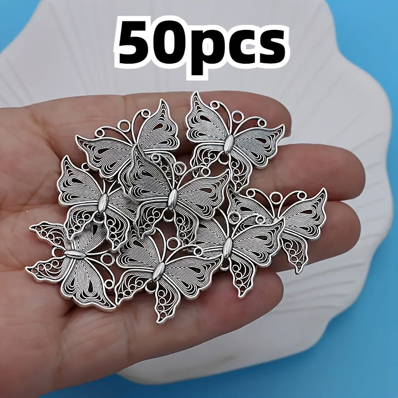 TEMU 50pcs Retro Hollow Charm Pendant - Alloy Small Supplies Versatile Pendants For Making Necklace, Earrings, Bracelets, Keychains
