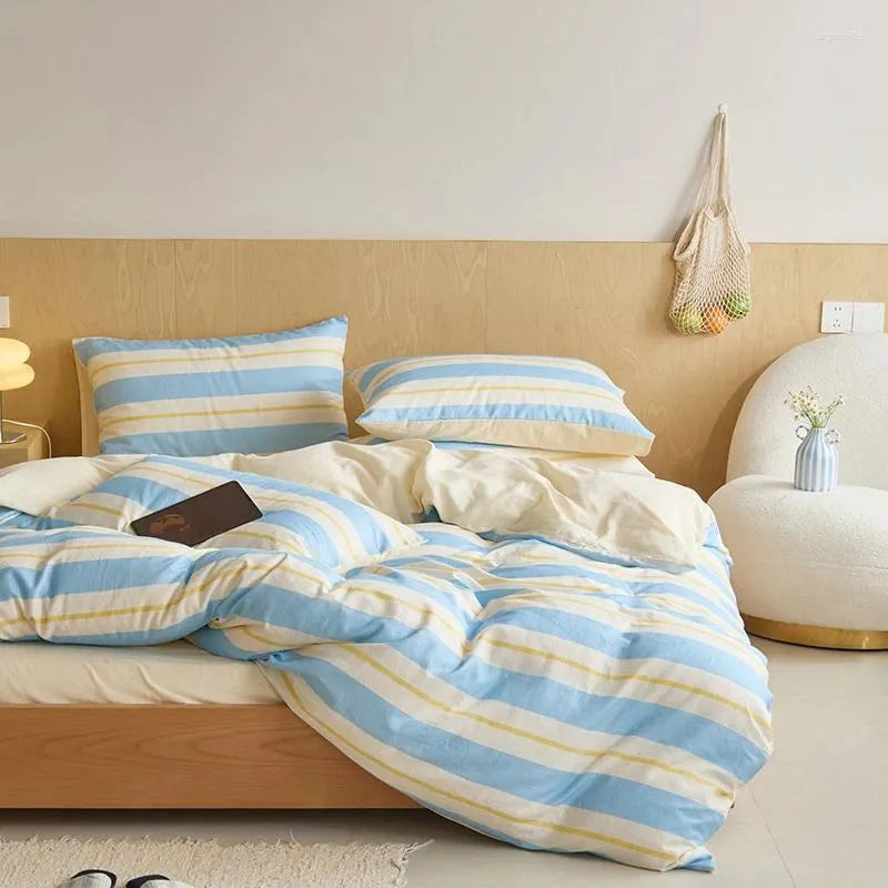 Bedding Sets Cotton Set Double Gauze Duvet Cover Bed Sheet Pillowcase Fashion Stripe Printing Home Bedclothes Twin Full King