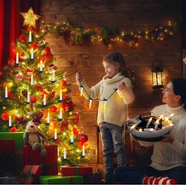 Christmas LED Window Candles 20Pcs Flameless Cone shaped Christmas Candle String with Clip Used for Home Party Christmas Tree Decoration X24