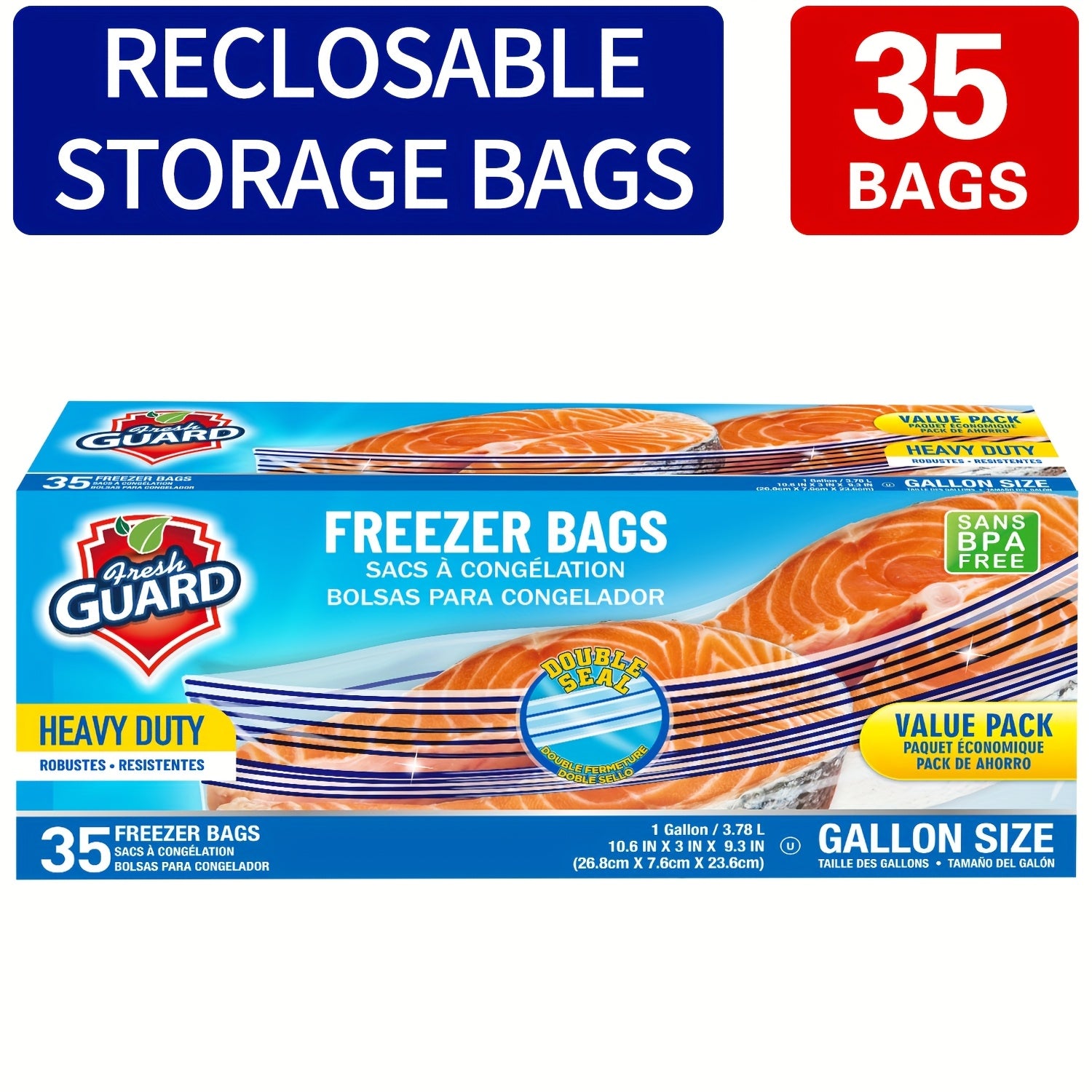 TEMU 85-35 Count Heavy Duty Freezer & Refrigerator Storage Bags - Quart Size, Resealable With Tabs, Heavy Duty Heavy Duty Design For Fruits,