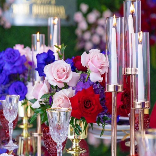 New Latest round 3 arms Cylinder candelabra For real candle Rose Flowers Vase wedding Table centerpieces