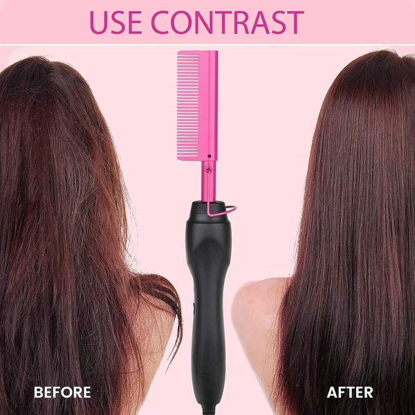 Electric Pink Hot Comb Professional Fast Heating Styling Comb Hair Straightener Portable Anti-Scald Straightening Press Comb Z250122