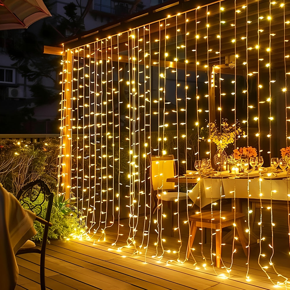 TEMU 300 Led Fairy Curtain String Lights - 8 Lighting , Dimmable, Energy-, Durable Plastic-copper For Indoor-outdoor Christmas, Weddings, Garden,