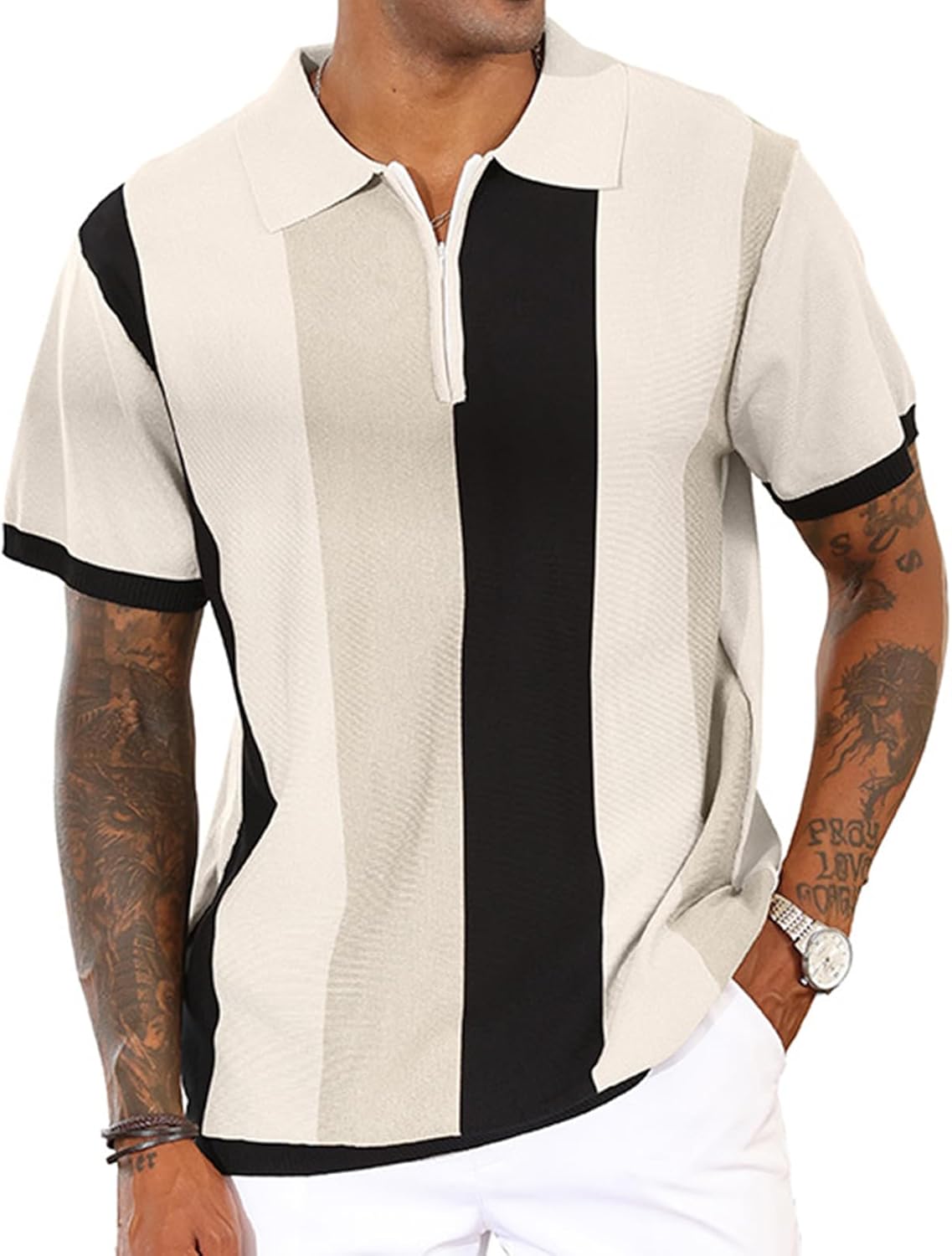 Men&#039;s Fashion Polo Shirts Vintage Striped Knitting Shirts Casual Slim Fit Golf Shirts