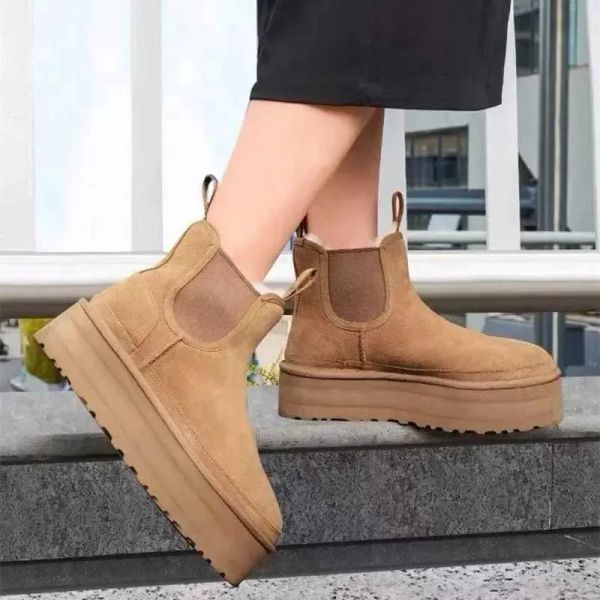 Suede Flats Women Ankle Snow Platform Warm Winter Casual Shoes 2024 New Fashion Womens Thickened Short Plush Boots XW6.5
