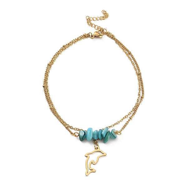 Dyed Natural Shell Chips Charms Anklet