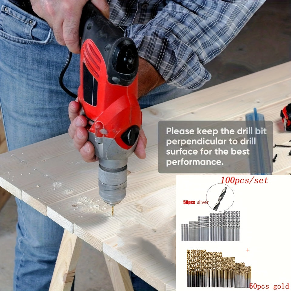 TEMU 100pcs Steel - Durable Power Tool Accessories For Home Decoration, Includes 100pcs Of Golden & Silvery Drill Bits, Ideal For , Home Improvement