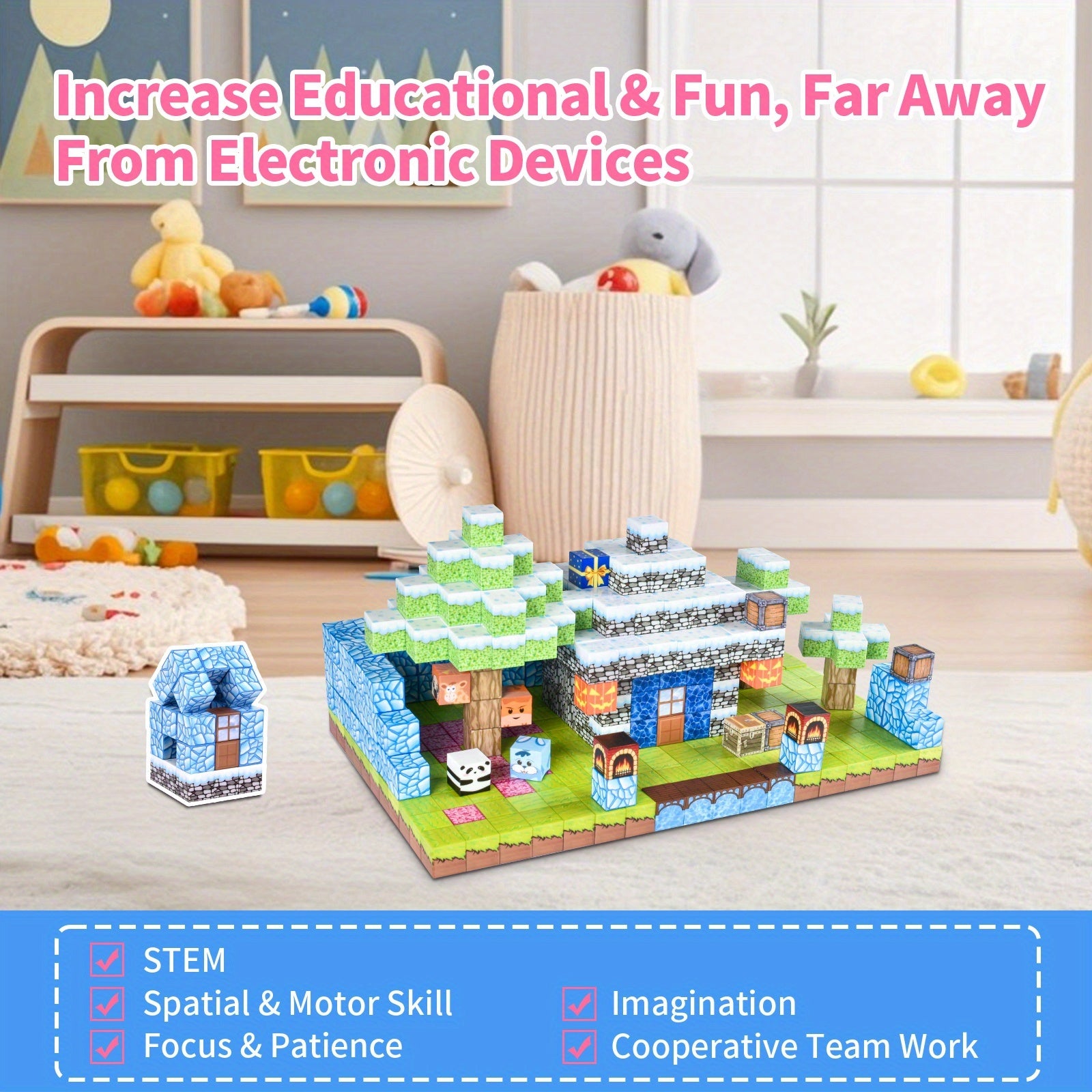 TEMU Ice And Snow Theme Magnetic Toy Set - 100pcs Building Block Puzzle For Boys And Girls Gifts