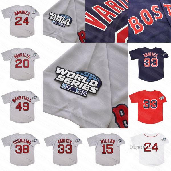 Mens Boston 2024 World Series Jersey Ramirez Pedro Martinez Millar Ortiz Schilling Wakefield Varitek Baseball Jersey