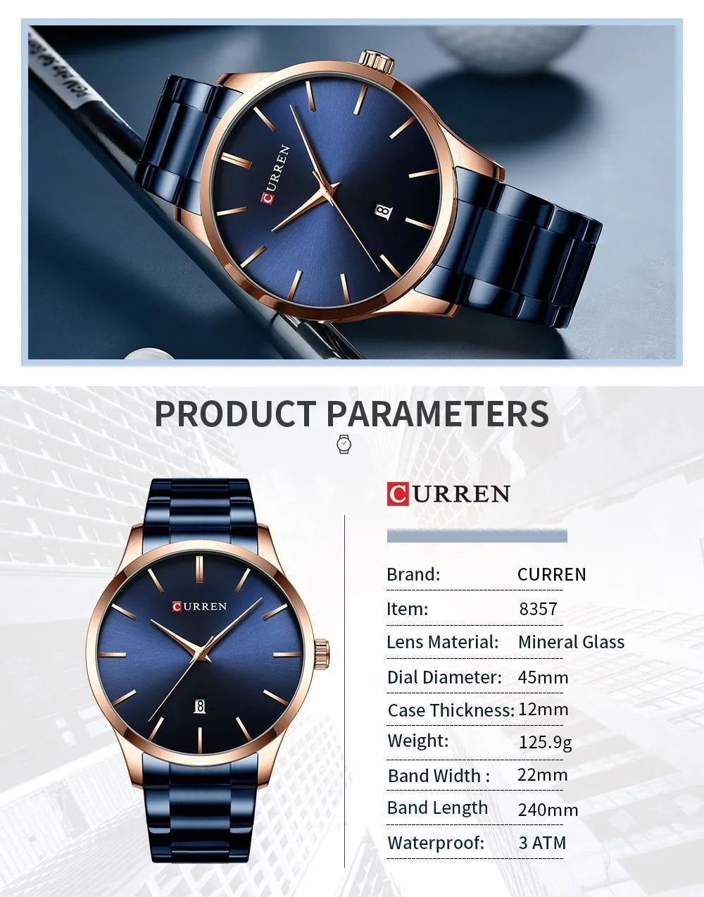 cwp Watch Men Fashion Style CURREN Classic Quartz Watches Stainless Steel Band Male Clock Business Mens Wristwatches Dress